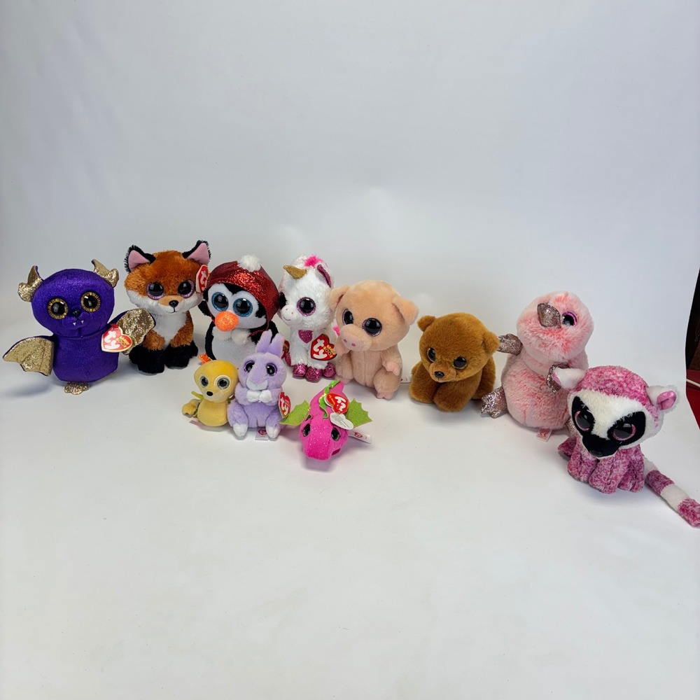Ty Beanie Boos Plush Lot Kids Multicolor Glitter Eyes Animals 11 pc